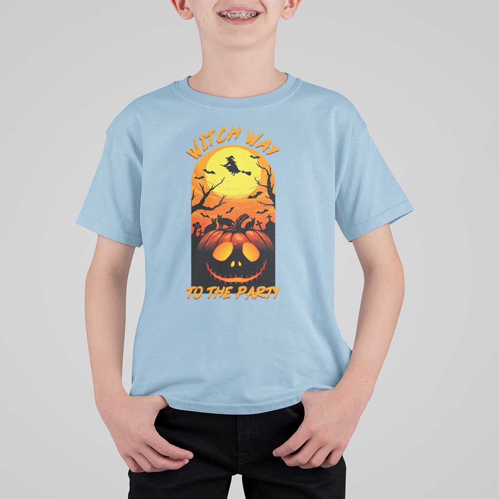 Halloween Witch Way To The Party T Shirt For Kid Black Cat Pumpkin - Wonder Print Shop