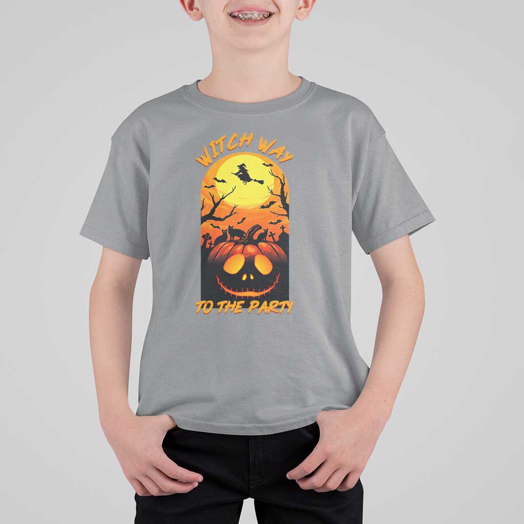 Halloween Witch Way To The Party T Shirt For Kid Black Cat Pumpkin - Wonder Print Shop