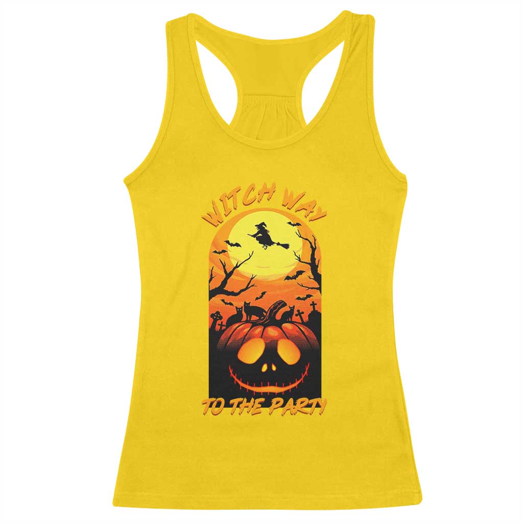 Halloween Witch Way To The Party Racerback Tank Top Black Cat Pumpkin - Wonder Print Shop