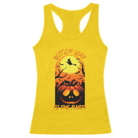 Halloween Witch Way To The Party Racerback Tank Top Black Cat Pumpkin - Wonder Print Shop