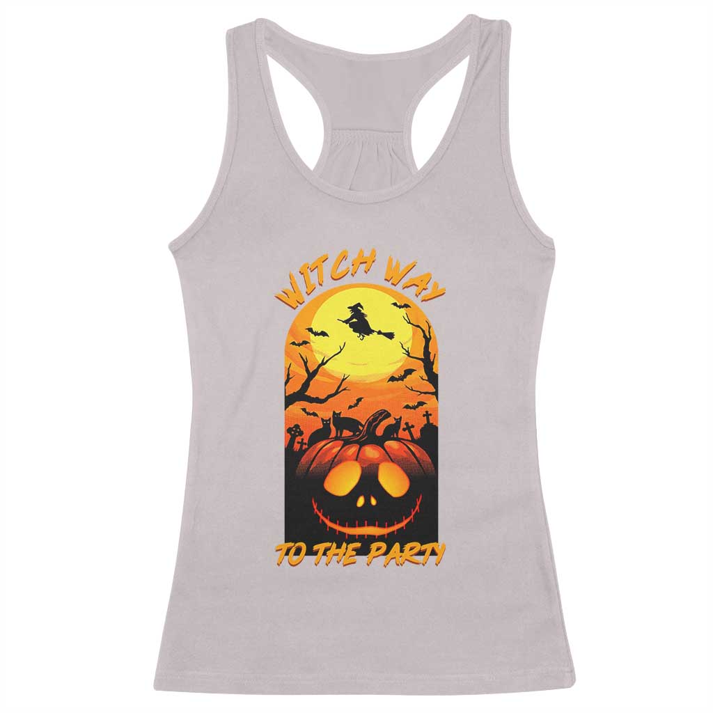 Halloween Witch Way To The Party Racerback Tank Top Black Cat Pumpkin - Wonder Print Shop