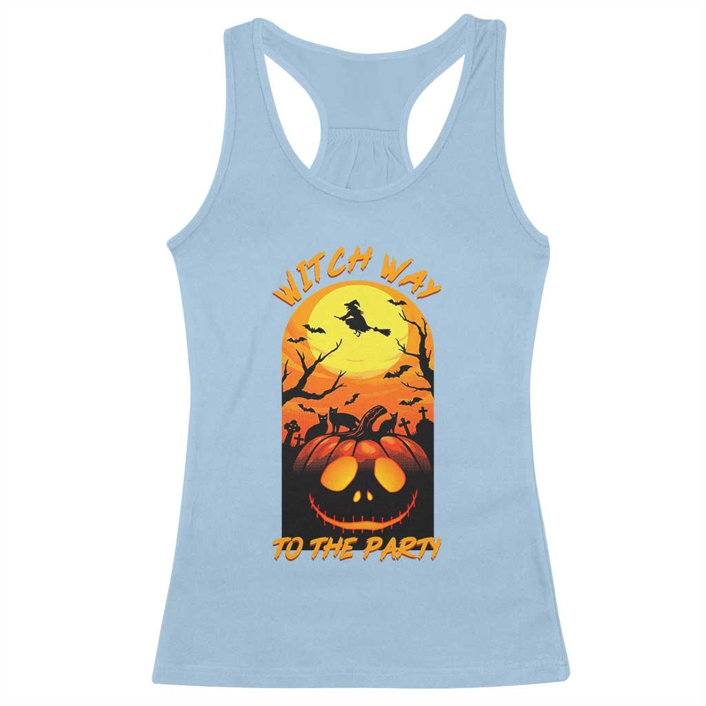 Halloween Witch Way To The Party Racerback Tank Top Black Cat Pumpkin - Wonder Print Shop