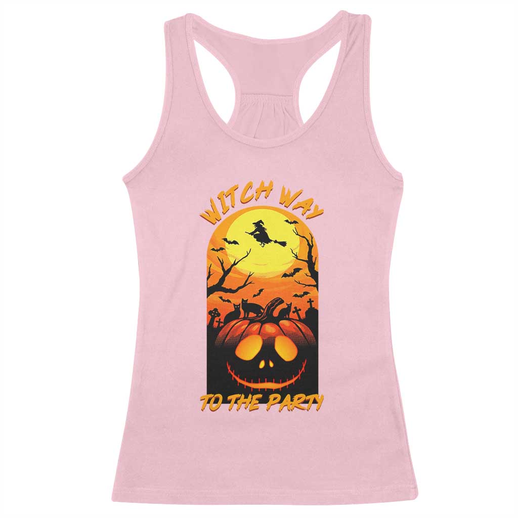 Halloween Witch Way To The Party Racerback Tank Top Black Cat Pumpkin - Wonder Print Shop