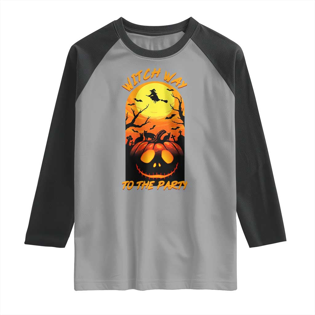 Halloween Witch Way To The Party Raglan Shirt Black Cat Pumpkin - Wonder Print Shop