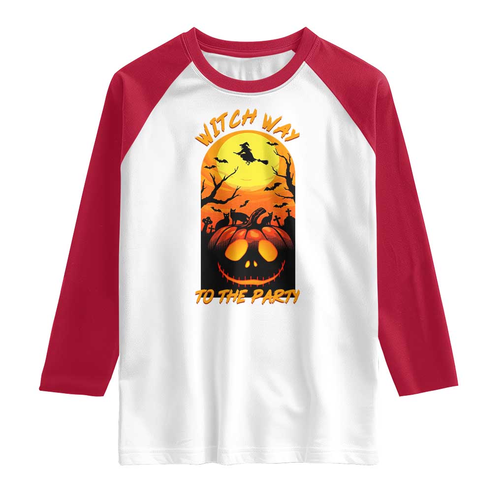 Halloween Witch Way To The Party Raglan Shirt Black Cat Pumpkin - Wonder Print Shop