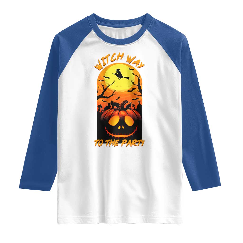 Halloween Witch Way To The Party Raglan Shirt Black Cat Pumpkin - Wonder Print Shop