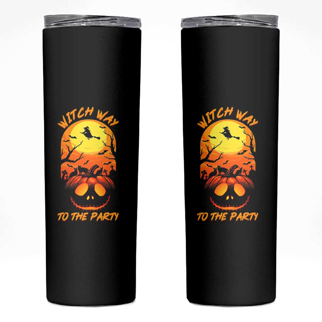 Halloween Witch Way To The Party Skinny Tumbler Black Cat Pumpkin
