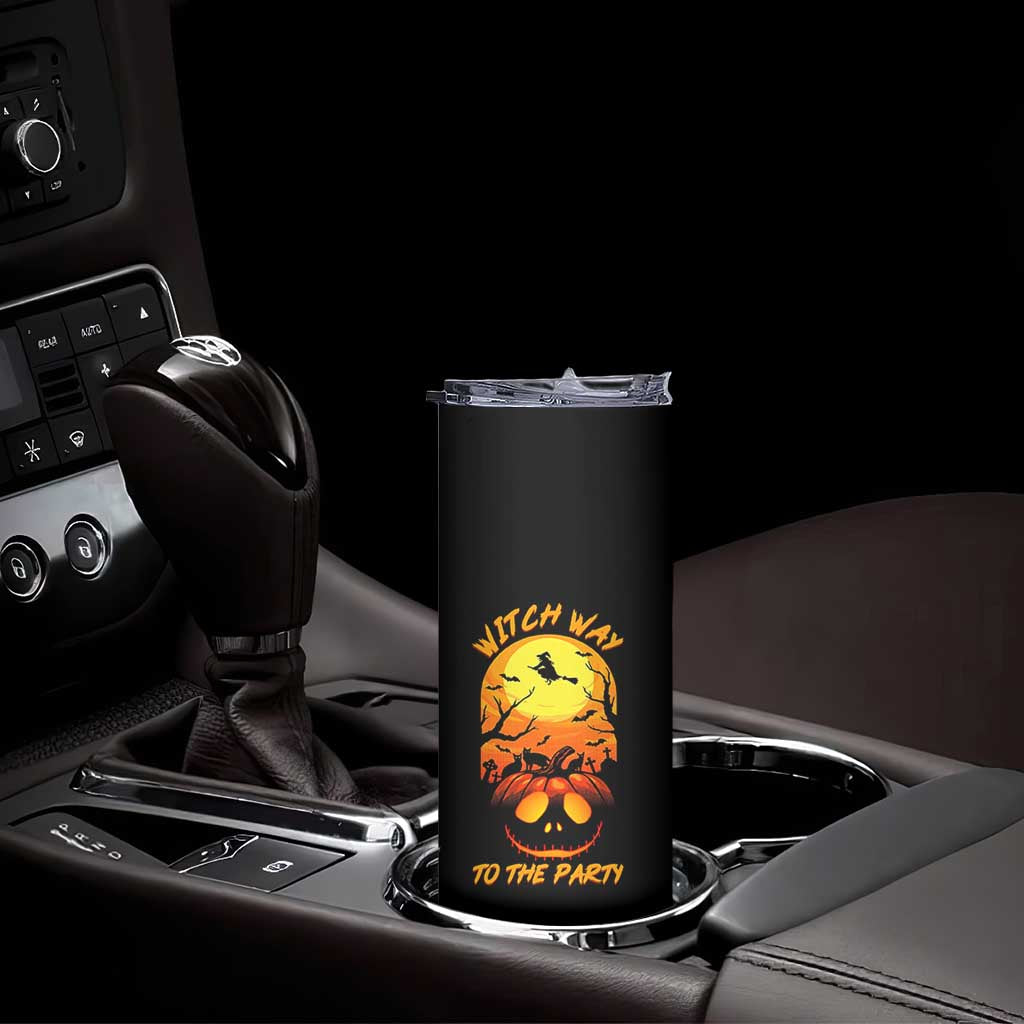 Halloween Witch Way To The Party Skinny Tumbler Black Cat Pumpkin