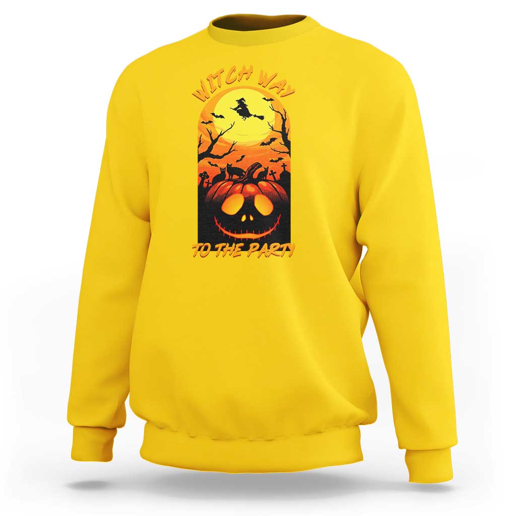 Halloween Witch Way To The Party Sweatshirt Black Cat Pumpkin - Wonder Print Shop