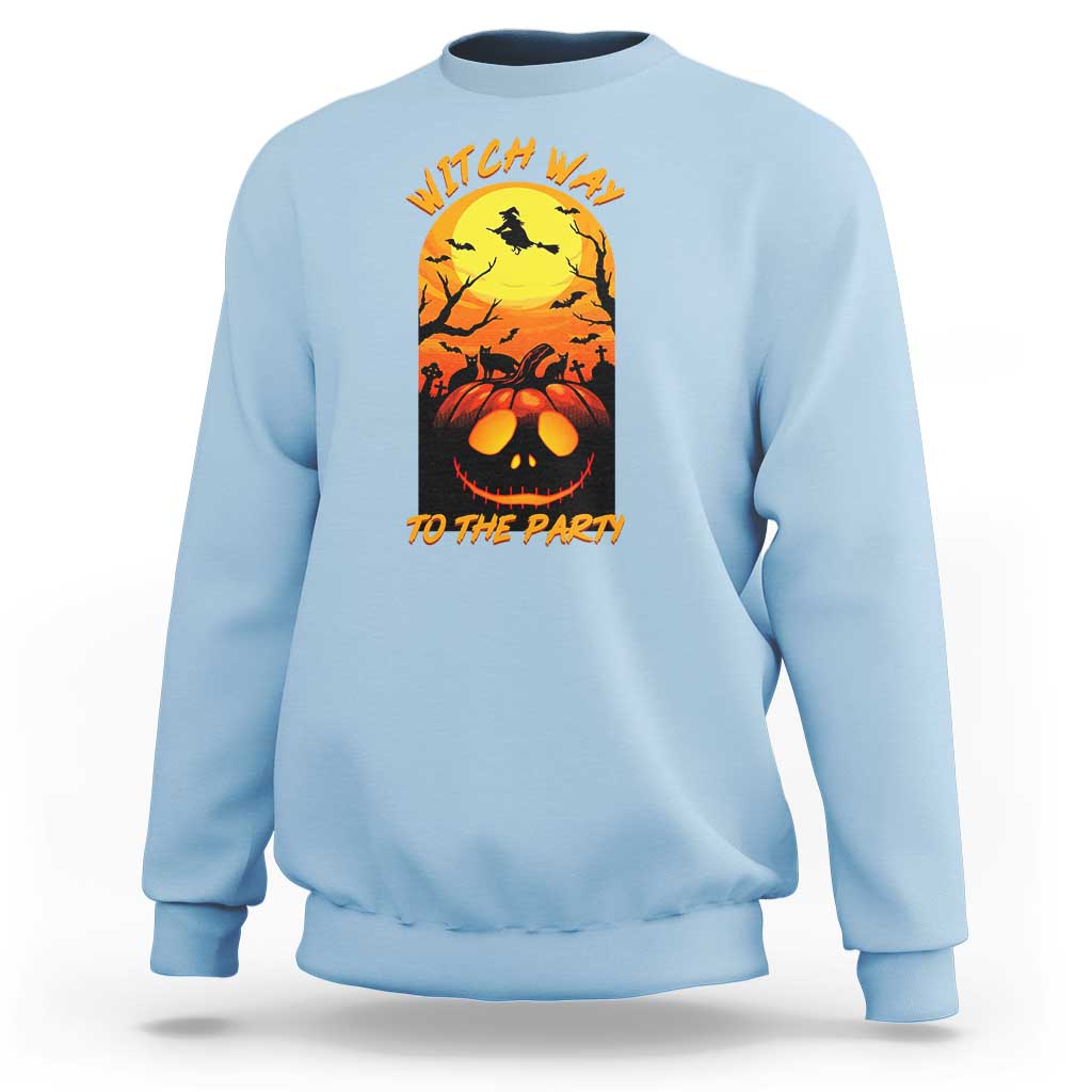 Halloween Witch Way To The Party Sweatshirt Black Cat Pumpkin - Wonder Print Shop