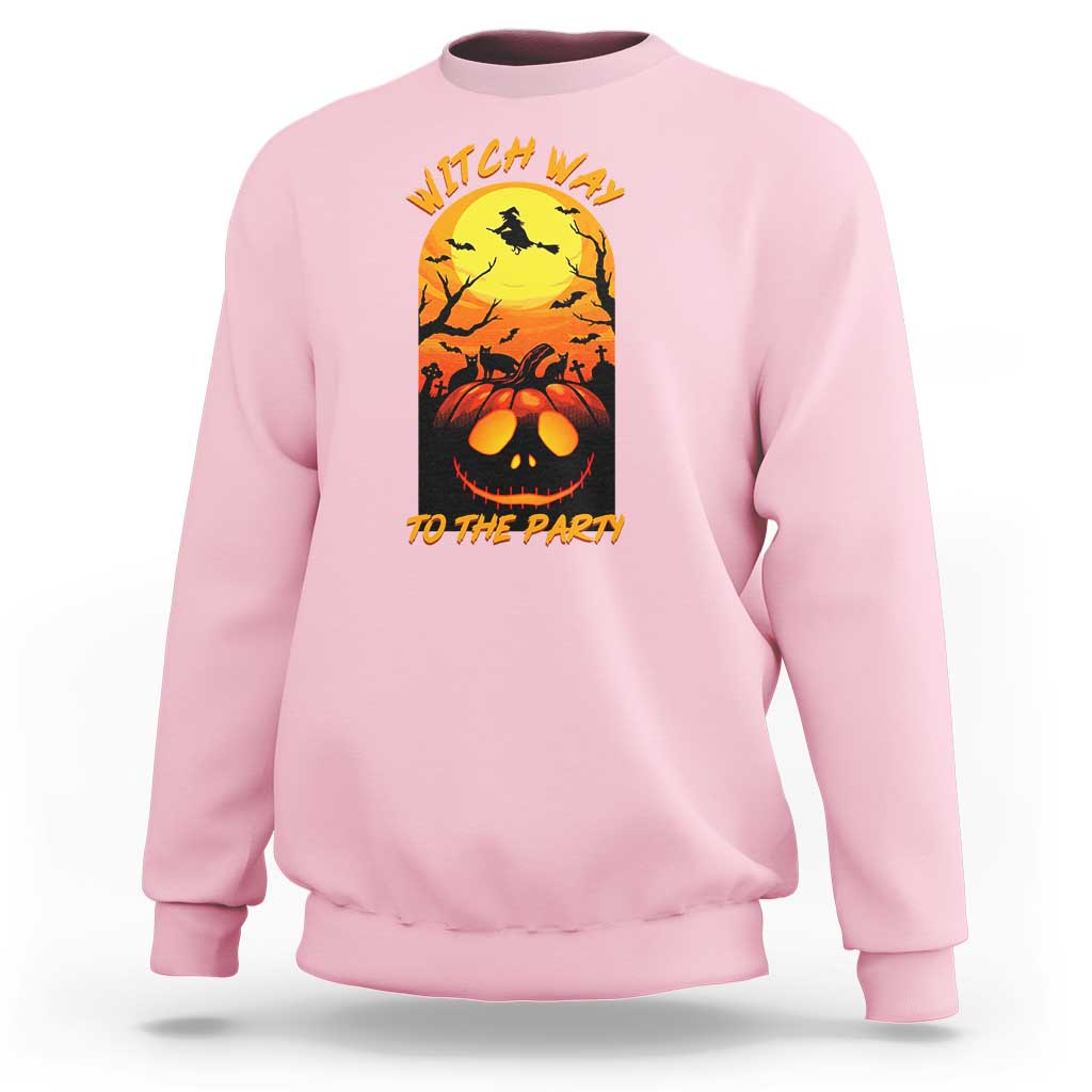 Halloween Witch Way To The Party Sweatshirt Black Cat Pumpkin - Wonder Print Shop