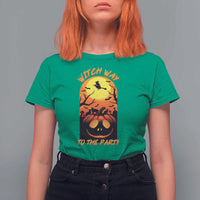 Halloween Witch Way To The Party T Shirt For Women Black Cat Pumpkin - Wonder Print Shop