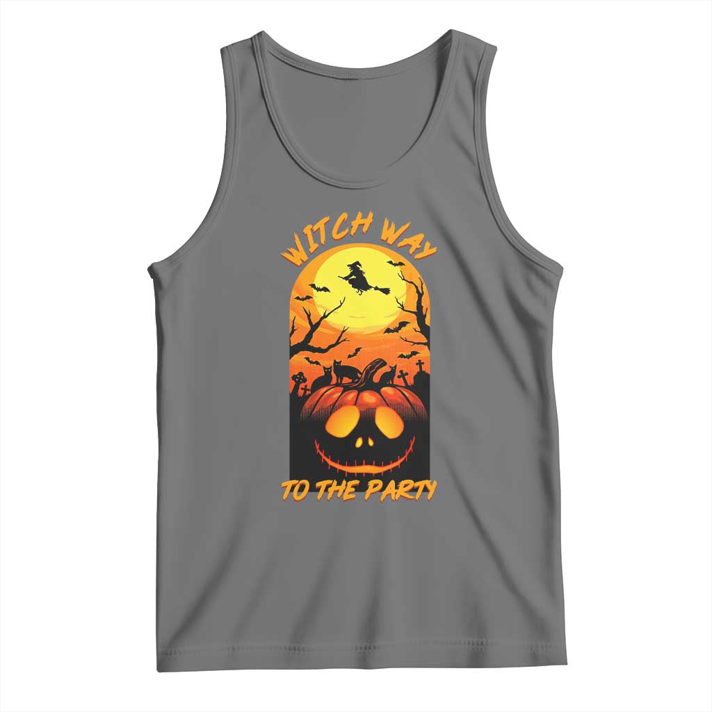 Halloween Witch Way To The Party Tank Top Black Cat Pumpkin - Wonder Print Shop