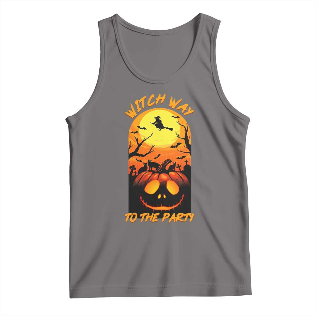 Halloween Witch Way To The Party Tank Top Black Cat Pumpkin - Wonder Print Shop