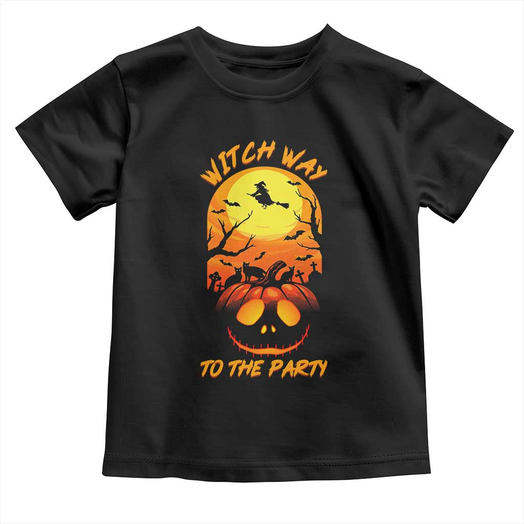 Halloween Witch Way To The Party Toddler T Shirt Black Cat Pumpkin - Wonder Print Shop