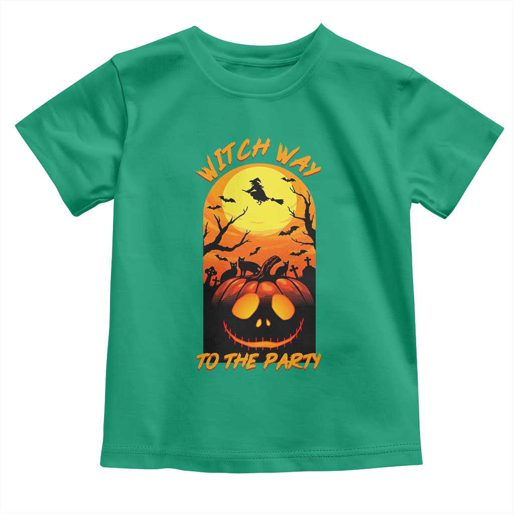 Halloween Witch Way To The Party Toddler T Shirt Black Cat Pumpkin - Wonder Print Shop