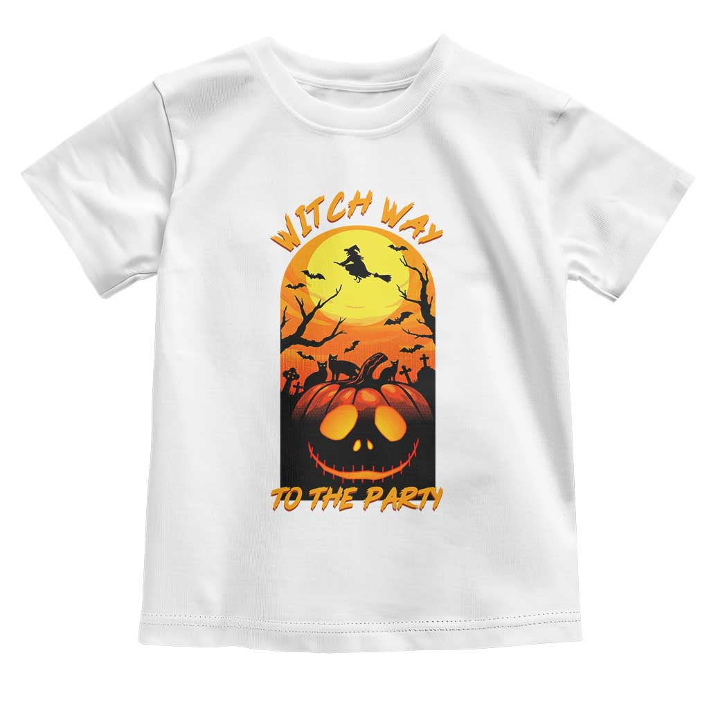 Halloween Witch Way To The Party Toddler T Shirt Black Cat Pumpkin - Wonder Print Shop