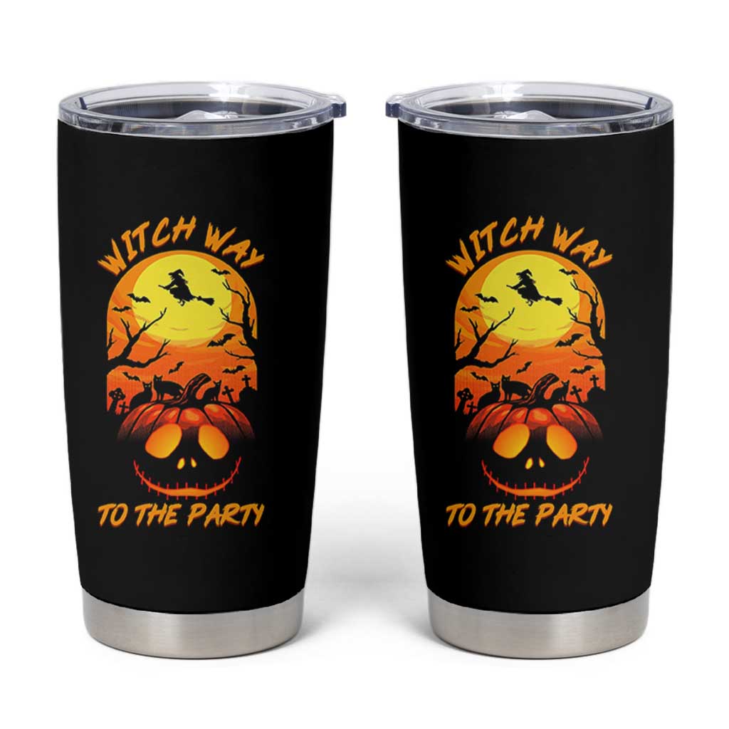 Halloween Witch Way To The Party Tumbler Cup Black Cat Pumpkin
