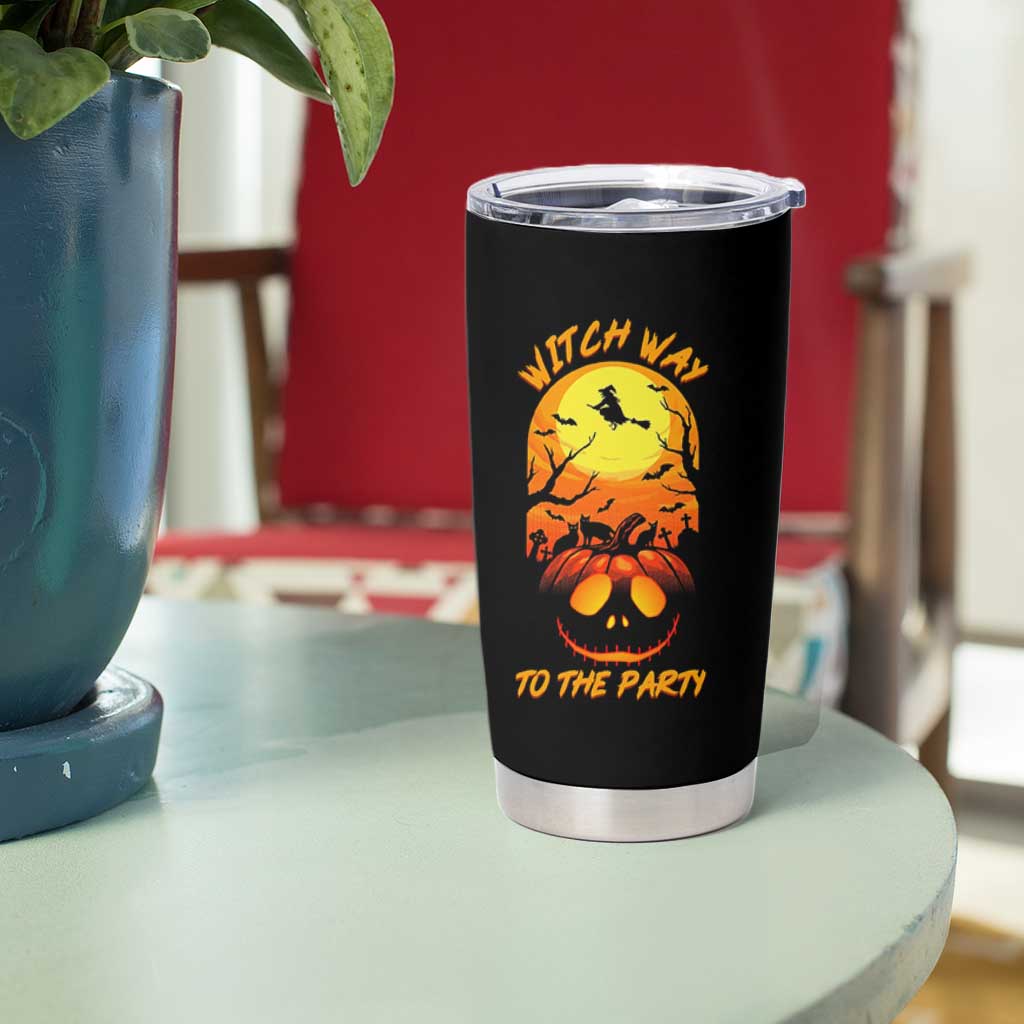 Halloween Witch Way To The Party Tumbler Cup Black Cat Pumpkin