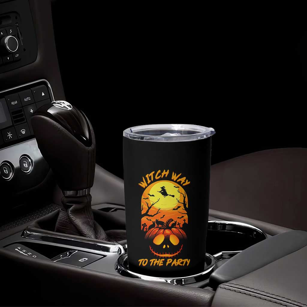 Halloween Witch Way To The Party Tumbler Cup Black Cat Pumpkin