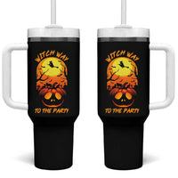 Halloween Witch Way To The Party Tumbler With Handle Black Cat Pumpkin