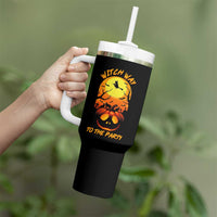 Halloween Witch Way To The Party Tumbler With Handle Black Cat Pumpkin