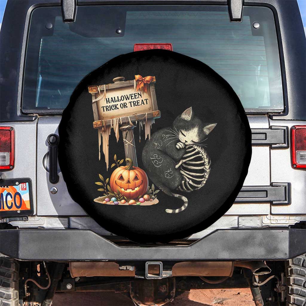 Halloween Trick Or Treat Black Cat Skeleton Halloween Spare Tire Cover - Wonder Print Shop