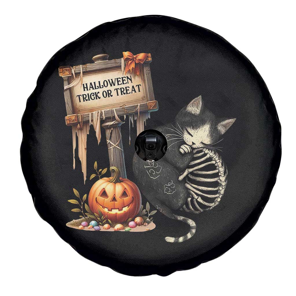 Halloween Trick Or Treat Black Cat Skeleton Halloween Spare Tire Cover - Wonder Print Shop