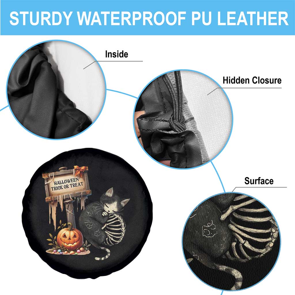 Halloween Trick Or Treat Black Cat Skeleton Halloween Spare Tire Cover - Wonder Print Shop