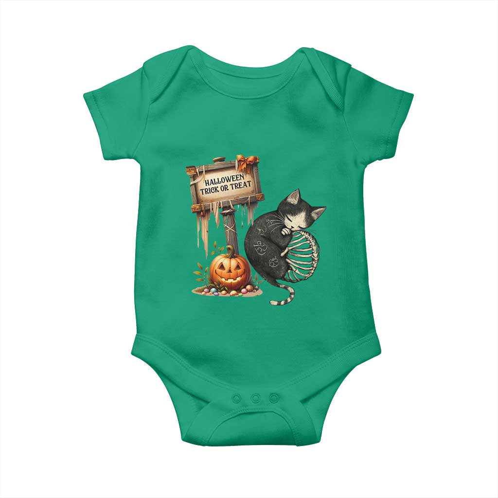 Halloween Trick Or Treat Black Cat Skeleton Baby Onesie - Wonder Print Shop