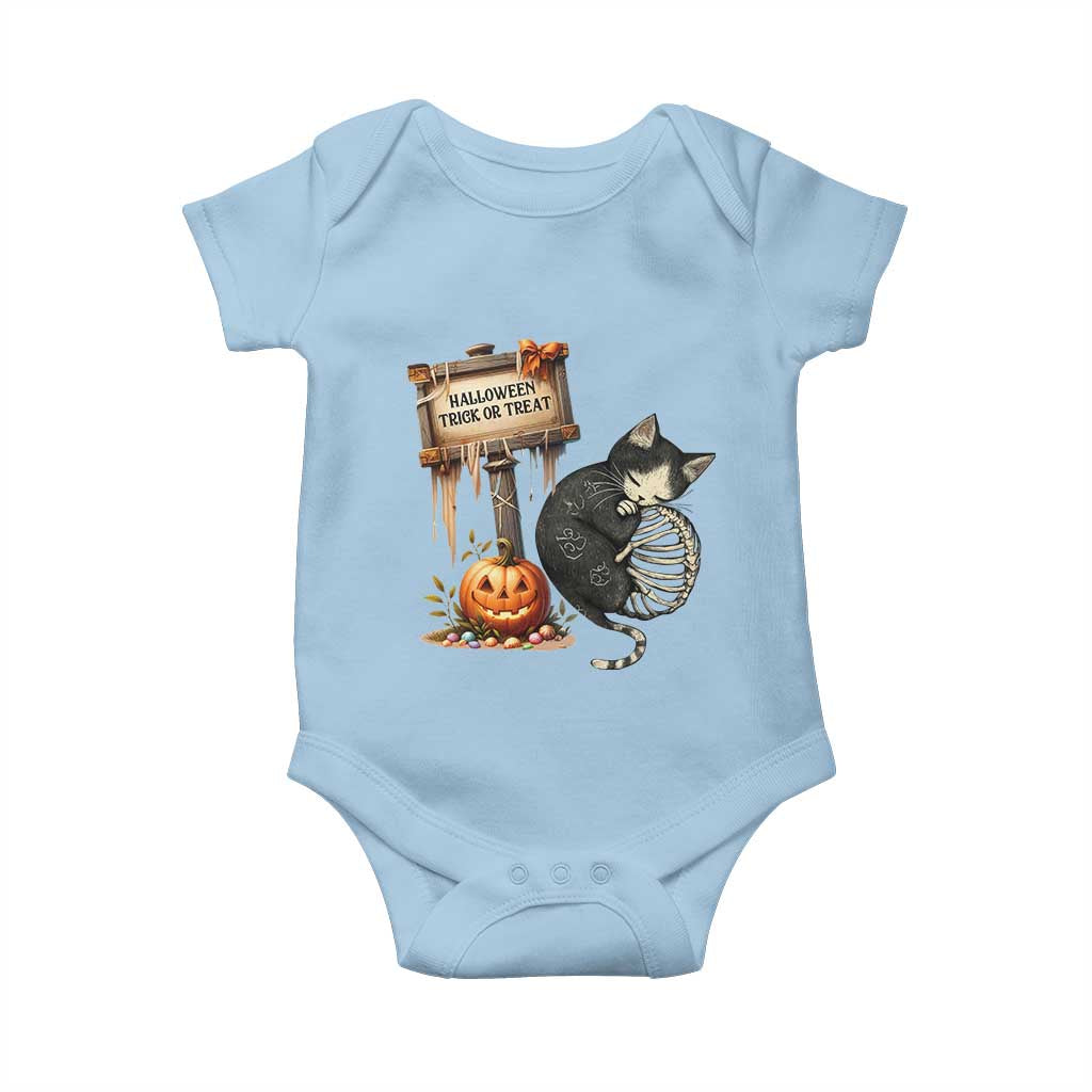 Halloween Trick Or Treat Black Cat Skeleton Baby Onesie - Wonder Print Shop