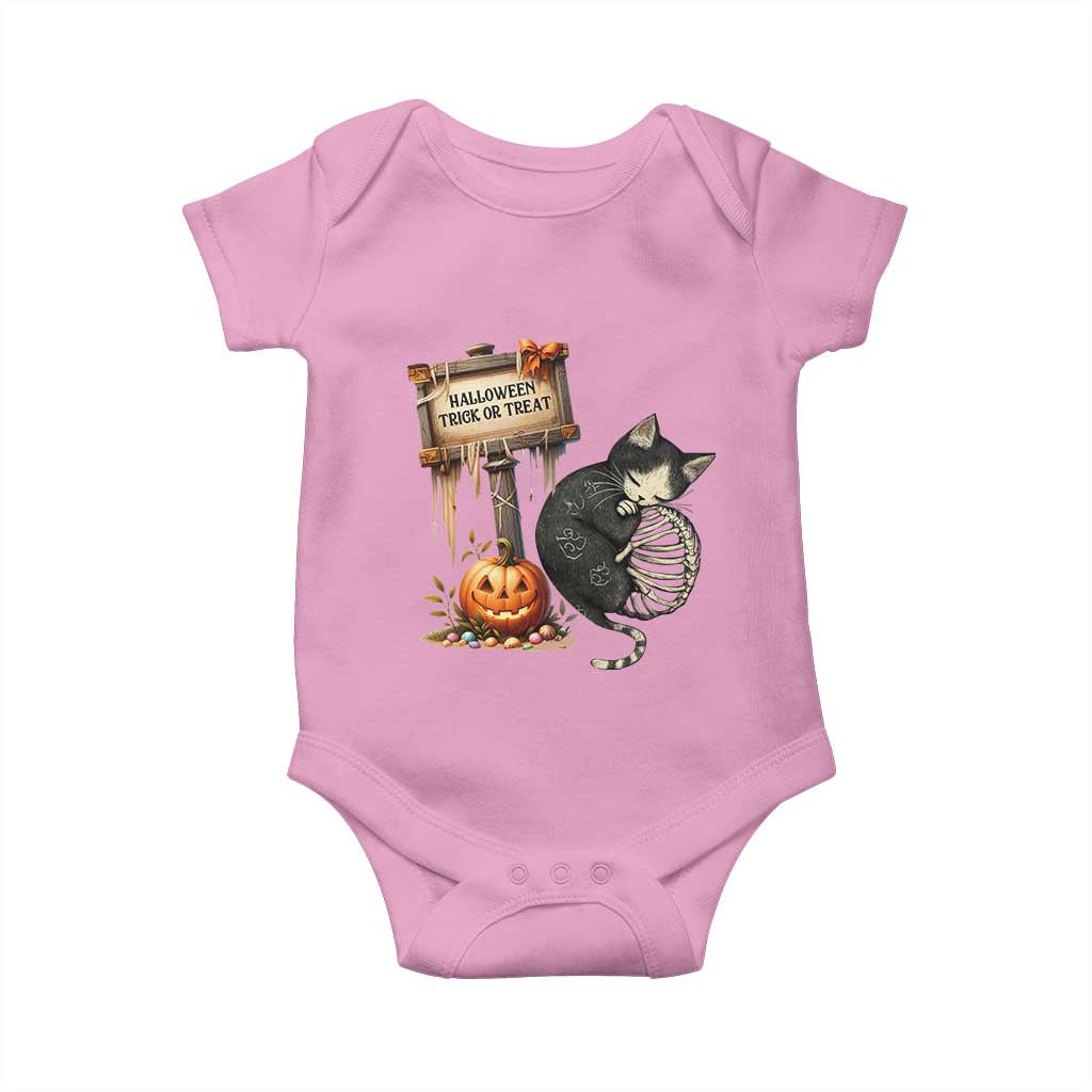 Halloween Trick Or Treat Black Cat Skeleton Baby Onesie - Wonder Print Shop