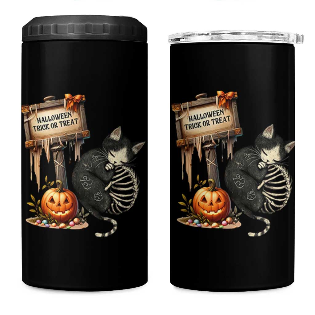 Halloween Trick Or Treat Black Cat Skeleton Halloween 4 in 1 Can Cooler Tumbler
