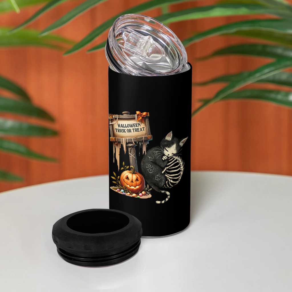 Halloween Trick Or Treat Black Cat Skeleton Halloween 4 in 1 Can Cooler Tumbler