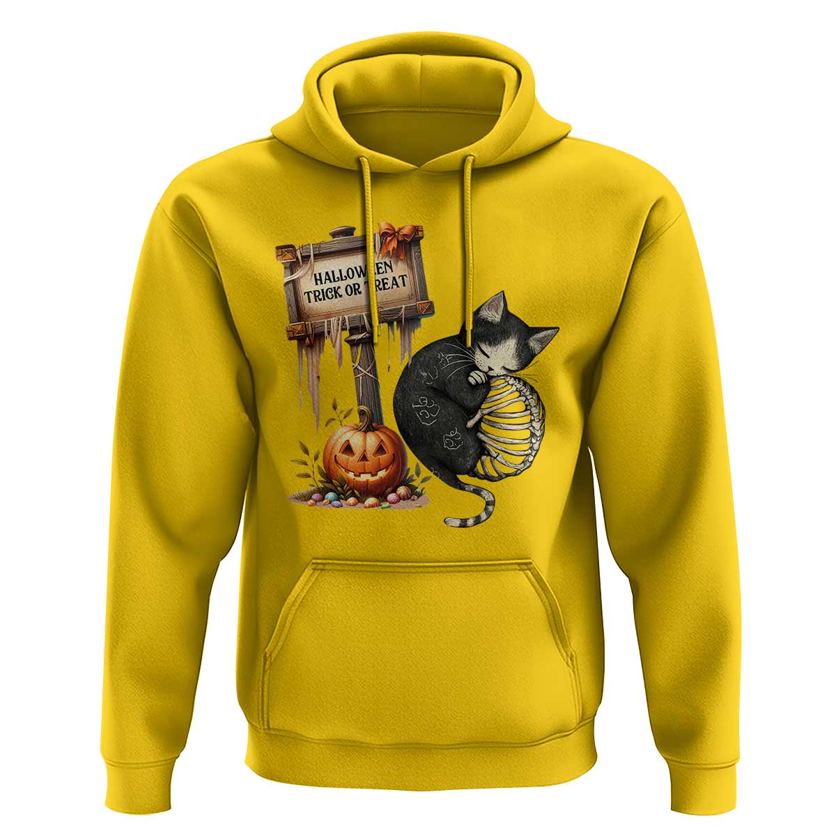 Halloween Trick Or Treat Black Cat Skeleton Hoodie - Wonder Print Shop