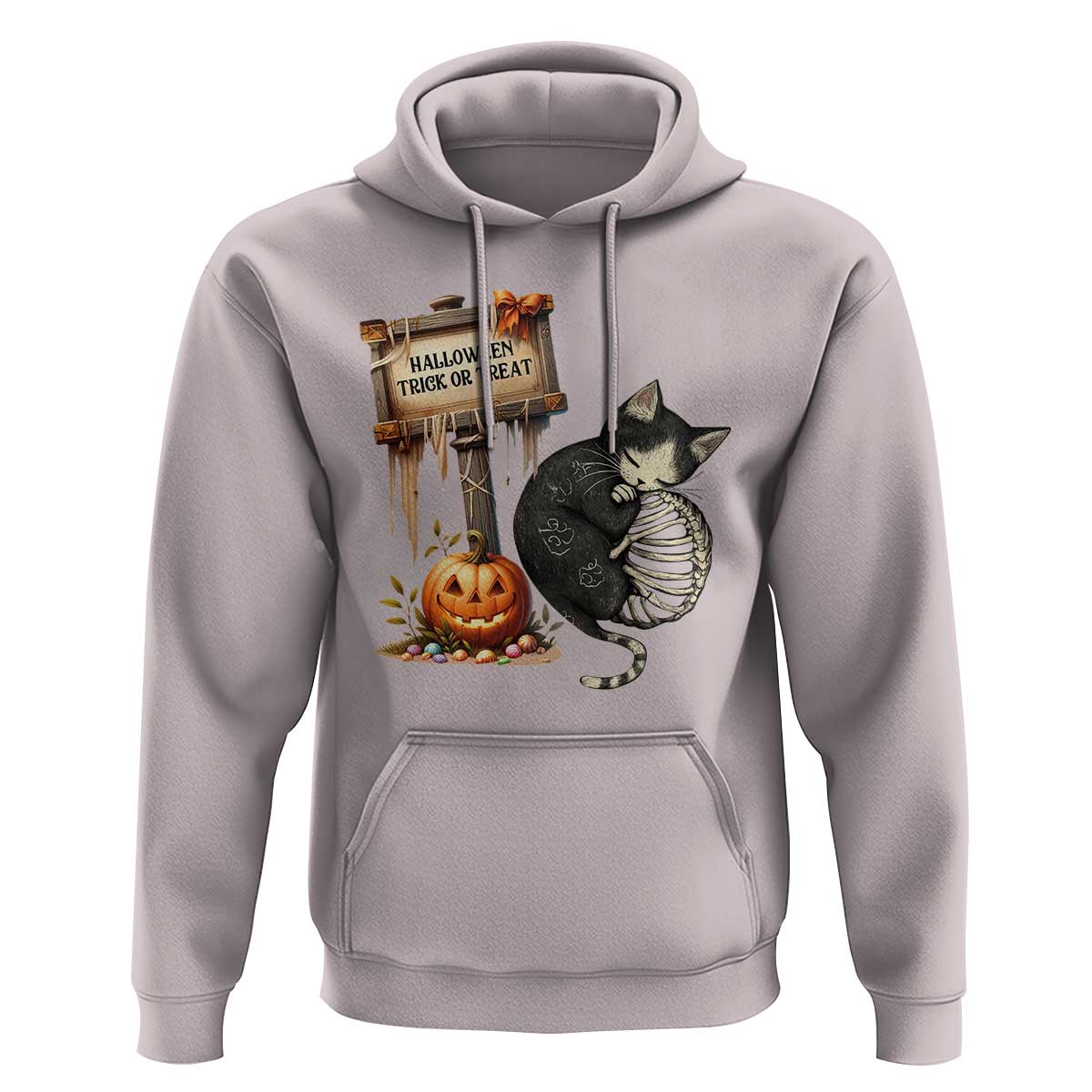Halloween Trick Or Treat Black Cat Skeleton Hoodie - Wonder Print Shop