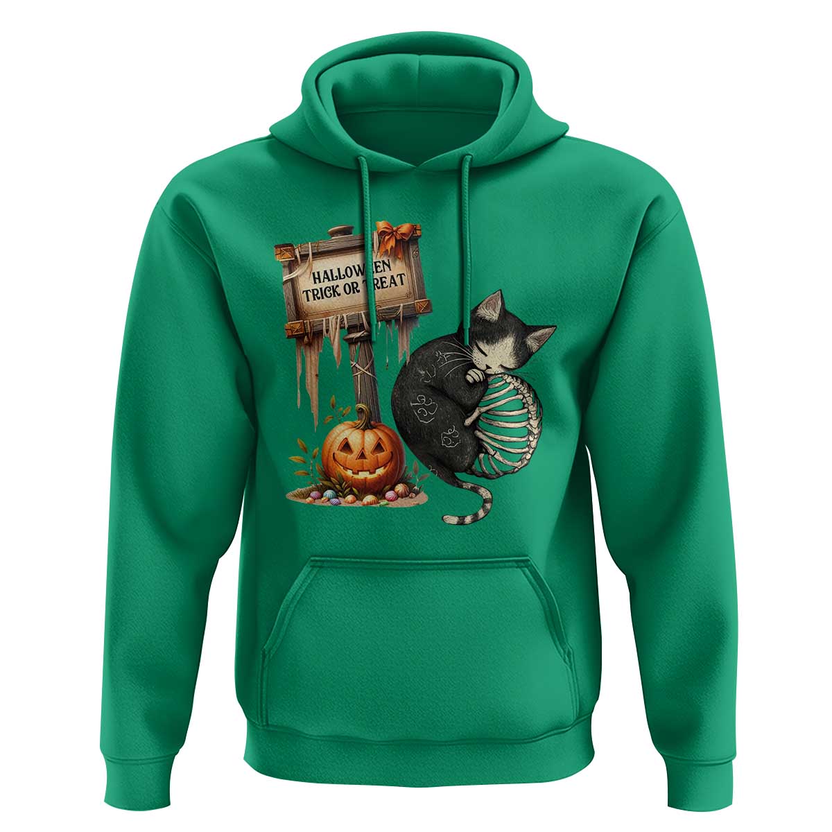 Halloween Trick Or Treat Black Cat Skeleton Hoodie - Wonder Print Shop