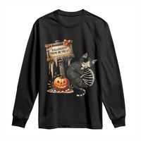 Halloween Trick Or Treat Black Cat Skeleton Long Sleeve Shirt - Wonder Print Shop
