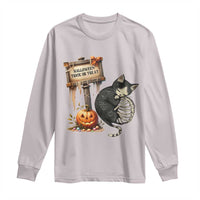 Halloween Trick Or Treat Black Cat Skeleton Long Sleeve Shirt - Wonder Print Shop
