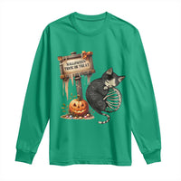 Halloween Trick Or Treat Black Cat Skeleton Long Sleeve Shirt - Wonder Print Shop