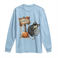 Halloween Trick Or Treat Black Cat Skeleton Long Sleeve Shirt - Wonder Print Shop