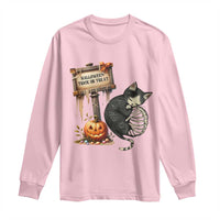 Halloween Trick Or Treat Black Cat Skeleton Long Sleeve Shirt - Wonder Print Shop