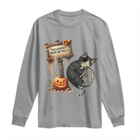 Halloween Trick Or Treat Black Cat Skeleton Long Sleeve Shirt - Wonder Print Shop