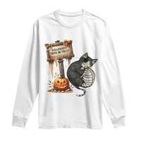 Halloween Trick Or Treat Black Cat Skeleton Long Sleeve Shirt - Wonder Print Shop