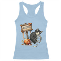 Halloween Trick Or Treat Black Cat Skeleton Racerback Tank Top - Wonder Print Shop