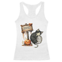 Halloween Trick Or Treat Black Cat Skeleton Racerback Tank Top - Wonder Print Shop