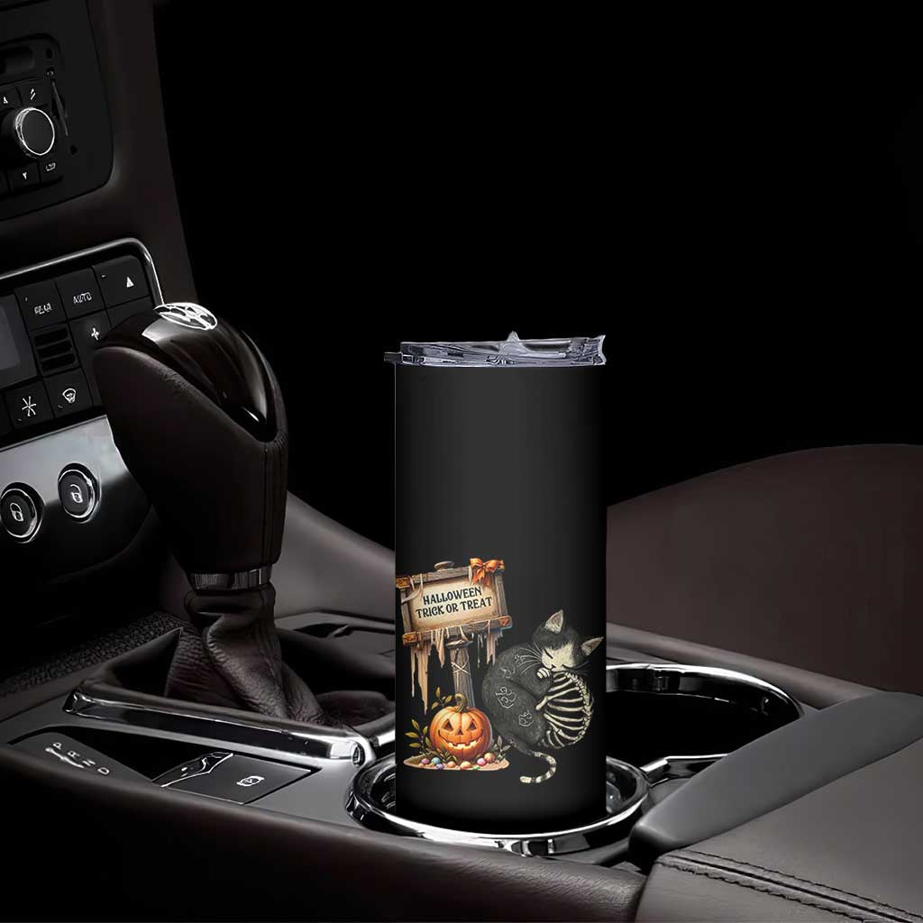 Halloween Trick Or Treat Black Cat Skeleton Halloween Skinny Tumbler