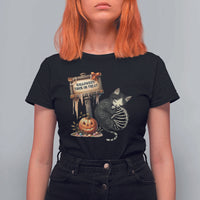 Halloween Trick Or Treat Black Cat Skeleton T Shirt For Women - Wonder Print Shop