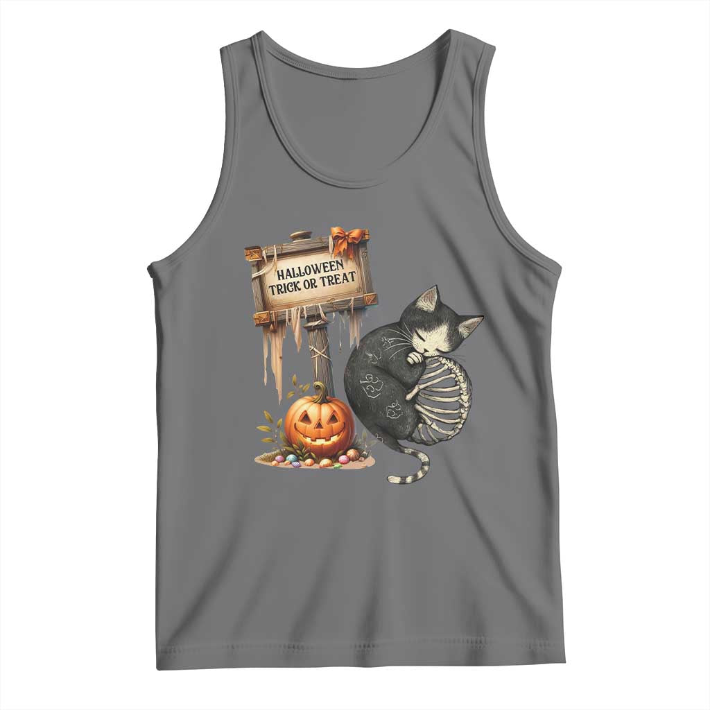 Halloween Trick Or Treat Black Cat Skeleton Halloween Tank Top - Wonder Print Shop