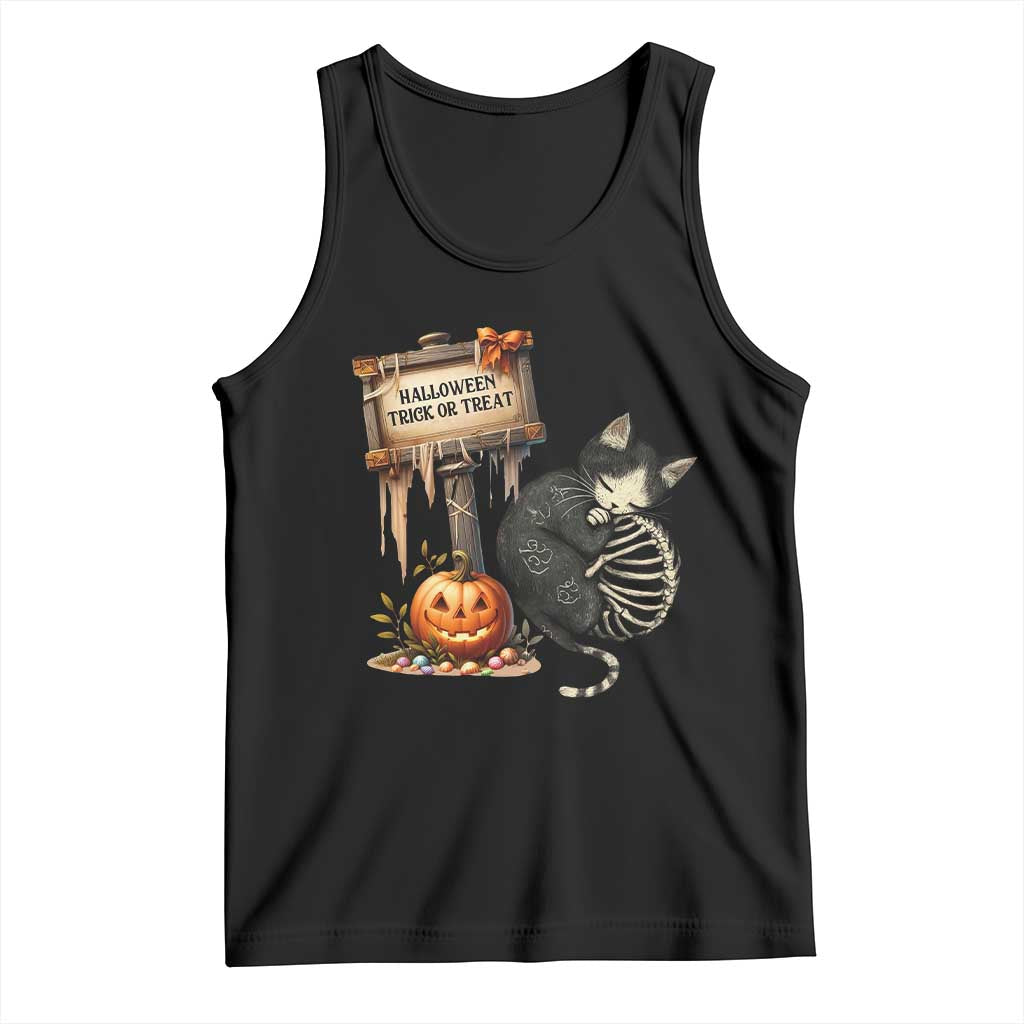 Halloween Trick Or Treat Black Cat Skeleton Halloween Tank Top - Wonder Print Shop